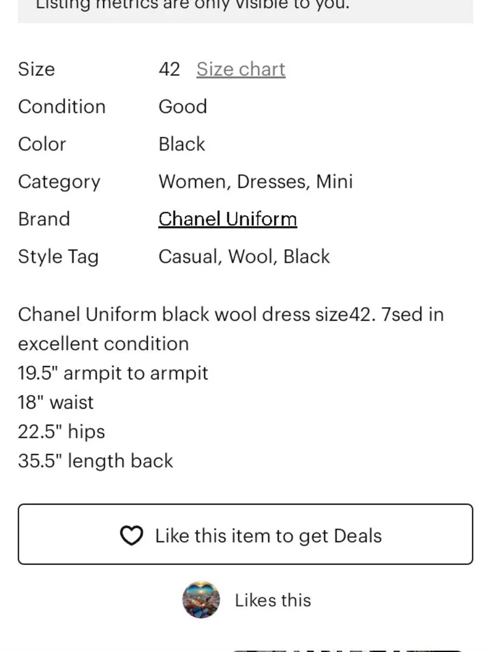 Chanel Uniform Black Laine Wool Blended  Dress Size 42